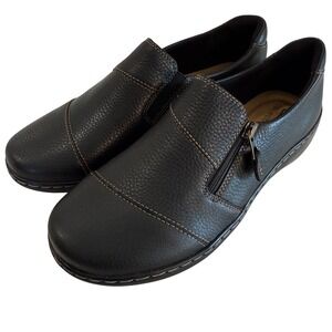 NWOB Clarks Cora Harbor Black Leather Comfort‎ Clogs Loafers Shoes Women's 7 NEW